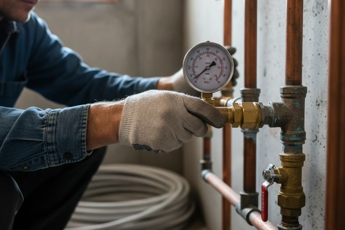 Pressure testing a repaired line during Water Line Repair in Dane